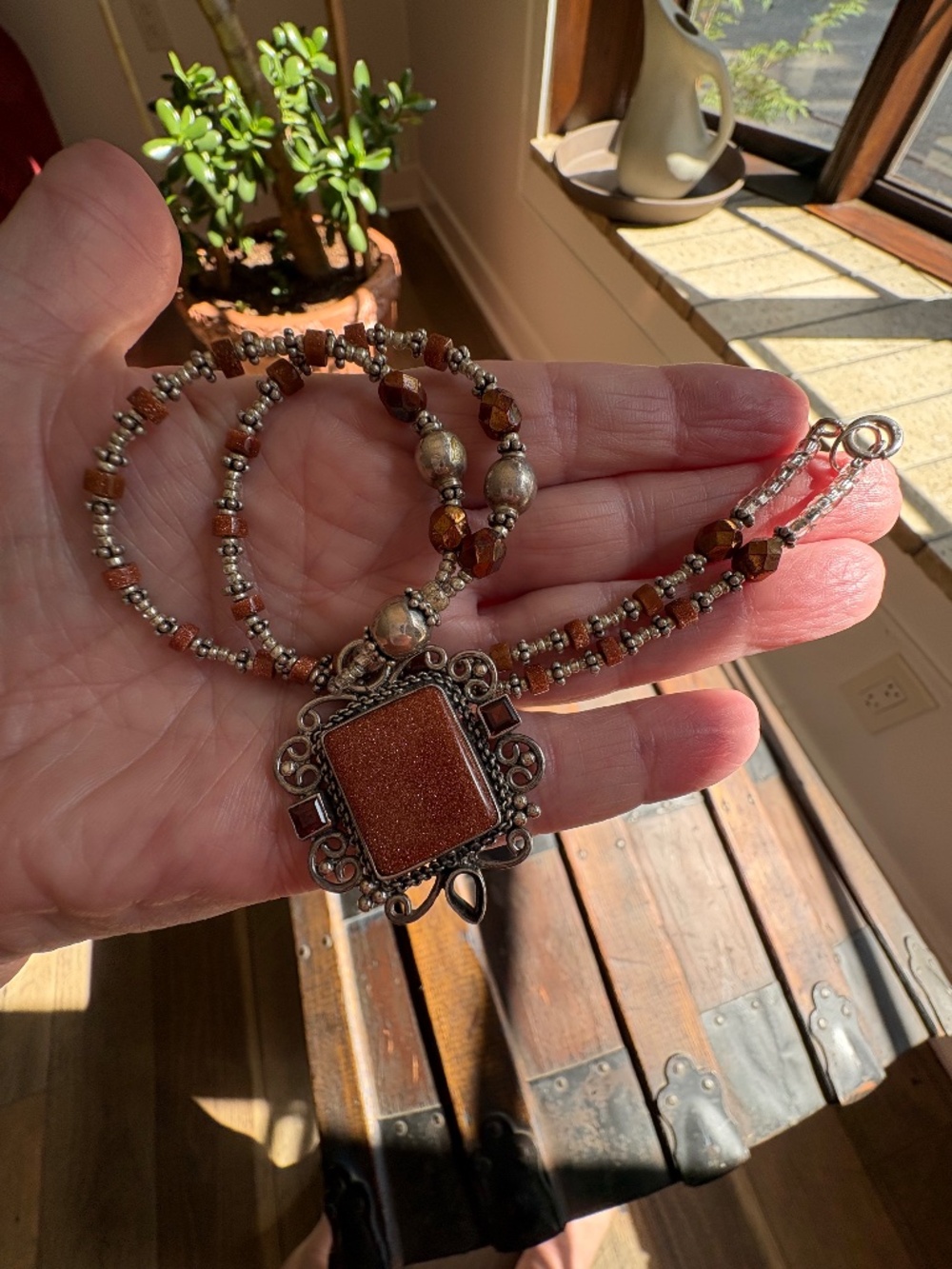 Copper/Silver beaded necklace -